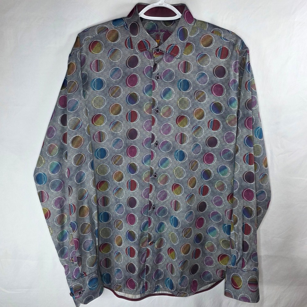 Visconti Black Circle Grid Button Down Shirt Grey Multicolor | Mens Large